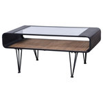 StyleCraft - Aaron Coffee Table Graphite Metal, Clear Glass Top, Rattan Lower Shelf - For an updated mid century modern inspired touch, choose the StyleCraft Natural and Graphite Gray Coffee Table. This table features rounded sides and graphite metal with a clear glass top and lower shelf made of rattan. Place this elegant coffee table in the living room to elevate the space.