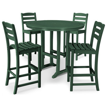 Polywood 5-Piece La Casa Side Chair Bar Dining Set, Green