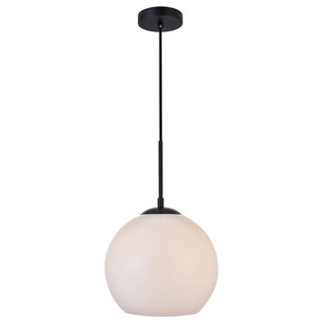 Midcentury Modern Black And Frosted White 1-Light Pendant