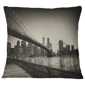 Famous Landmark of Brooklyn Bridge Cityscape Throw Pillow, 16"x16"
