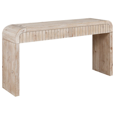 GDF Studio 59" Vintage Farmhouse Console Table With Drawers, Natural Wood Washed