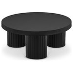 Meridian Furniture - Rhodes Coffee Table / End Table, Black, Coffee Table - The Rhodes Coffee Table is a beautifully crafted piece that can enhance the look of any room. It features a sleek and modern design with a matte black finish, which adds a touch of sophistication to the iron metal table. The fluted legs of the table are not only aesthetically pleasing, but also provide sturdy support, making it a durable and practical addition to any living space.