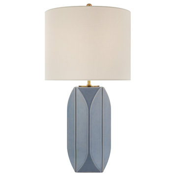 Carmilla Medium Table Lamp in Polar Blue Crackle with Linen Shade