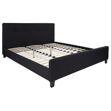 Tribeca King Size Tufted Upholstered Platform Bed, Black Fabric Without Mattress