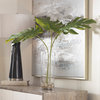 Elegant Wide Split Palm Leaf Faux Floral Leaves Glass Vase Natural Stone Filler