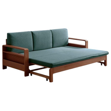 Solid Wood Sleeper Sofa, Oak Walnut-Forest Green Storage Sofa Bed Coconut 83.5x31.1-55.7x26.8inch