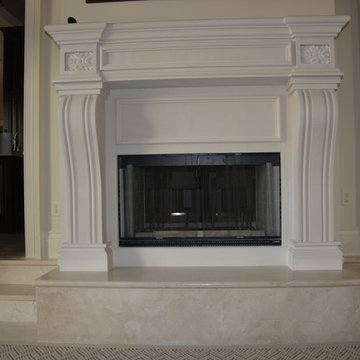 Crema Marfil MARBLE tiles, stairs, countertops and fireplace in mansion