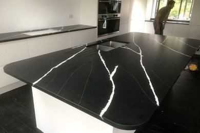 Black Quart Worktop with white strips