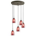 Woodbridge Lighting - Venezia Mini Pendant, Bronze, Mosaic Red, 5-Light, 14"D - The Venezia collection is a series of hanging lights featuring uniquely colored designer glass. With many color options to choose from, this transitional design can blend in many rooms with different colors and themes.