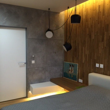 Bedroom and bath with microcemento walls