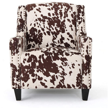 Southwestern Accent Chair, Velvet Cushioned Seat With Nailhead Trim, Milk Cow