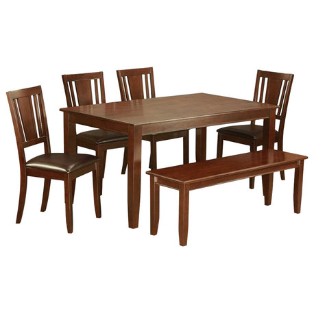 6-Piece Kitchen Table With Bench, Table and 4 Chairs for Dining Room