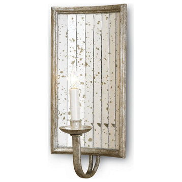 Currey and Company 5405 One Light Wall Sconce, Harlow Silver Leaf/ Mirror