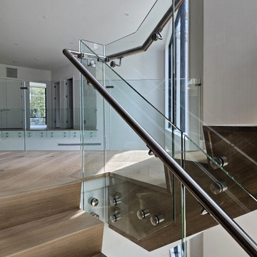 Project #129 | Modern White Oak Staircase with Slanted Risers