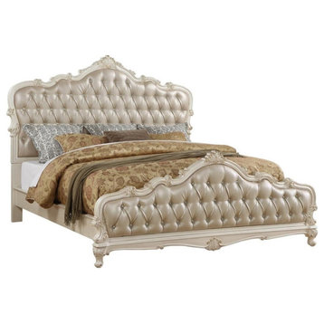 Emma Mason Signature Pacific Queen Bed with Button Tufted Panels in Pearl White