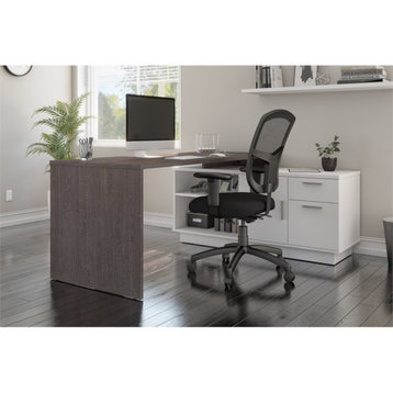 Bestar Equinox 71" Wooden L Shaped Computer Desk in Bark Gray and White