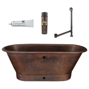 72" Hammered Copper Modern Style Bathtub, Overflow Holes & Drain Package