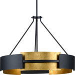 Progress Lighting - Lowery 5-Light Black/Distressed Gold Luxe Pendant Hanging Light - Raise the bar on contemporary design with the Lowery Collection 5-Light Black/Distressed Gold Modern Hanging Pendant Light.