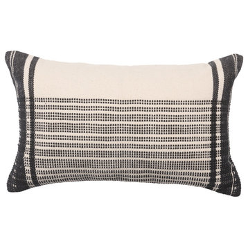Zita Striped Cream/ Black Down Pillow 13"X21" Lumbar, Polyester Fill