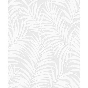 PW20200 Tossed Palm Leaf White Coastal Style Paintable Wallpaper Collection