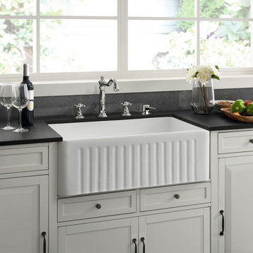 Delice 30"x18" Ceramic, Farmhouse Kitchen Sink With Apron