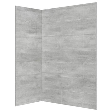 Ove Decors Misty 60x32" Solid Surface Corner Shower Wall, Gray Tiles