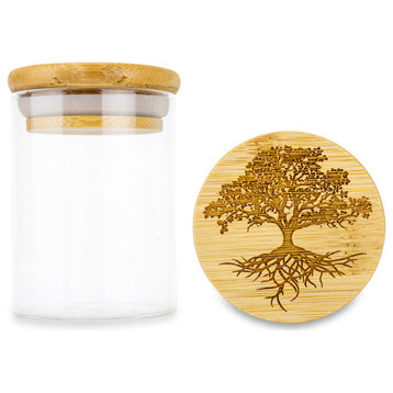 Tree of Life Smell Proof Glass Storage Jars for Cookies, Sugar, Tea, Spices, 1oz