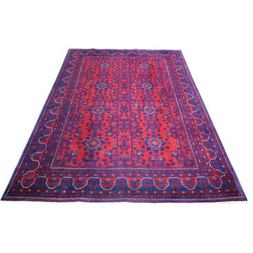 Deep and Saturated Red, Afghan Khamyab Shiny Wool Hand Knotted Rug, 5'7"x7'6"