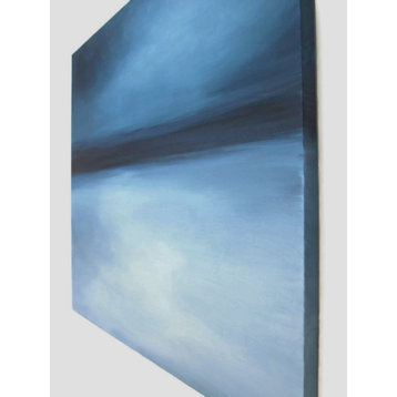 Large Abstract Painting on Canvas Modern Acrylic Skyline- 36x36- Grays, Blues, W