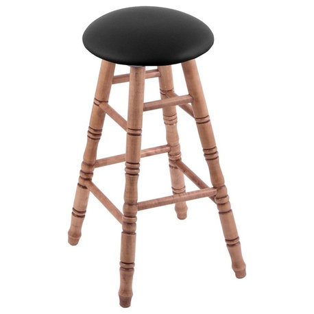 XL Maple Bar Stool, Medium Finish With Black Vinyl Seat