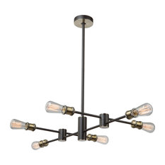 Tribeca 6 Light Chandelier, Matte Black and Satin Brass
