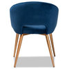 Bowery Hill 17.72'' Glam Velvet/Metal Dining Chair in Navy Blue/Gold