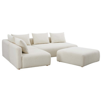 Hangover 4-Piece Modular Upholstered Chaise Sectional, Cream Boucle