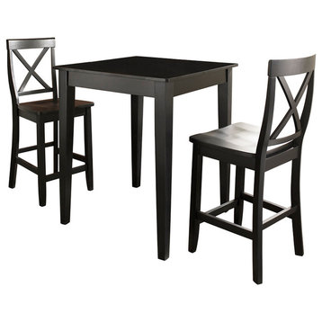 3-Piece Pub Dining Set With Tapered Leg and X-Back Stools, Black Finish
