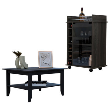 Payson 2-Piece Living Room Set with Bar Cart and Coffee Table, Black