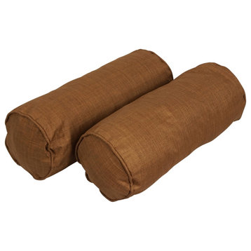 20"X8" Double-Corded Polyester Bolster Pillows With Inserts, Set of 2, Mocha