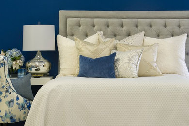 Inspiration for a mid-sized transitional master bedroom in Phoenix with blue walls and no fireplace.