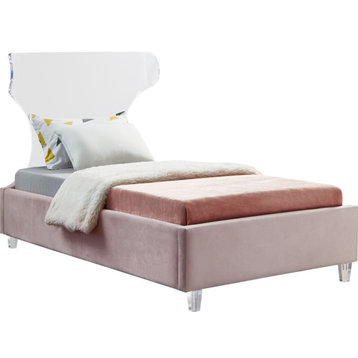 Ghost Velvet Upholstered Bed, Pink, Twin