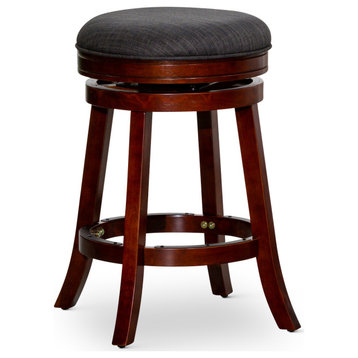 DTY Indoor Living Creede Backless Swivel Stool, 24" or 30", Cherry/Charcoal Fabric, 30" Bar Stool