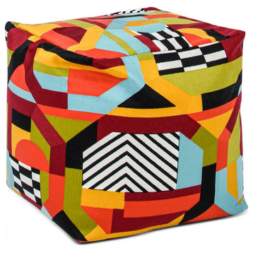 Pouf 23" Oversized Bean Bag Embroidery Cube Ottoman, Colorpop Multicolored