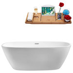 Streamline - 67" Streamline N-701-67FSWH-FM Soaking Freestanding Tub With Internal Drain - This modern Streamline 67" deep soaking bathtub is designed with a beautiful white gloss finish and an internal drain to keep its sleek design. This soft curved bathtub can hold up to 82gallons of water. FREE Bamboo Bathtub Caddy Included in Purchase!