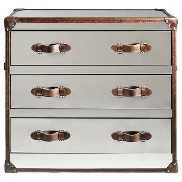 White Mirrored Steel Chest of Drawers | Andrew Martin Howard Steel/Leather