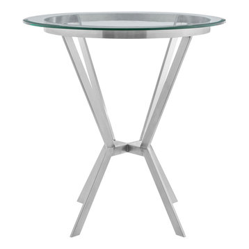 Armen Living Round Glass and Brushed Stainless Steel Bar Table LCNMDIGLBS