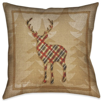 Laural Home Country Cabin Deer Plaid Outdoor Decorative Pillow, 18"x18"