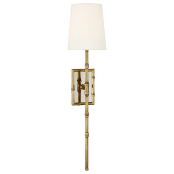 Grenol Single Bamboo Tail Sconce in Hand-Rubbed Antique Brass with Linen Shade