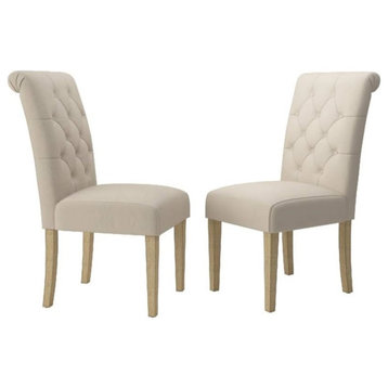 Set of 2 Traditional Dining Chair, Padded Seat With Button Tufted Back