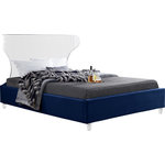 Meridian Furniture - Ghost Velvet Upholstered Bed, Navy, King - There's nothing scary about the Ghost navy velvet king size bed, with its plush cushioned and upholstered side rails and footboard. A curved transparent acrylic headboard allows you to situate it in front of a window without blocking the view, and matching acrylic legs offer a beautiful contemporary appearance. This bed has a complete set of slats included for your convenience, so you won't need to purchase a box spring.