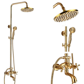 Gold Shower Faucet Set Wall Mounted with Tub Spout Dual Handles Mixer Tap, Wqdzths