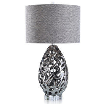 Caldonia Table Lamp Silver Finish On Ceramic Body With Crystal Base