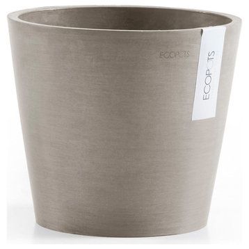 Ecopots Amsterdam Round Recycled Plastic Planter Flower Pot, Taupe, 10"